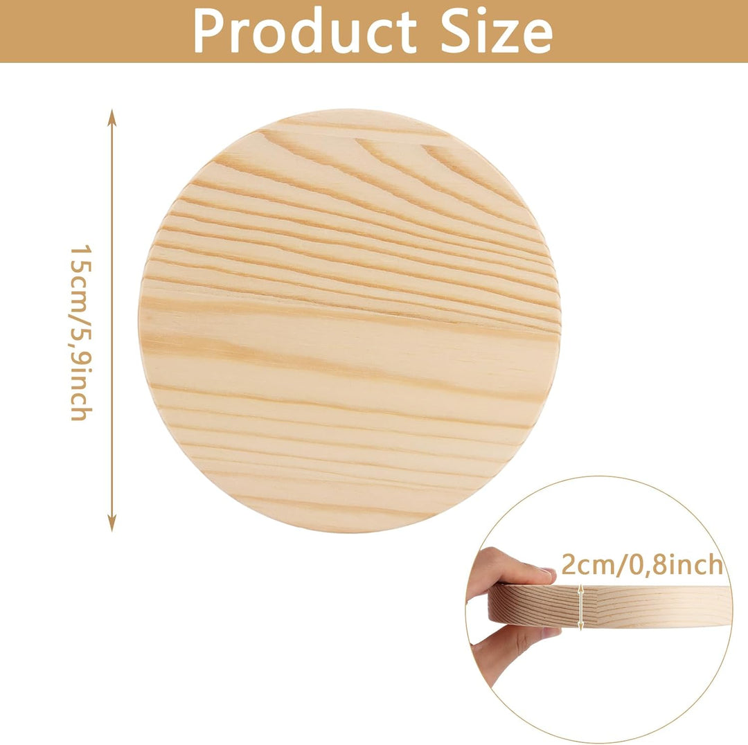 SHUESS 8 Stück Holzscheiben 15 cm Durchmesser, Baumscheiben 15 cm aus Kiefernholz, Holzplatte rund 2