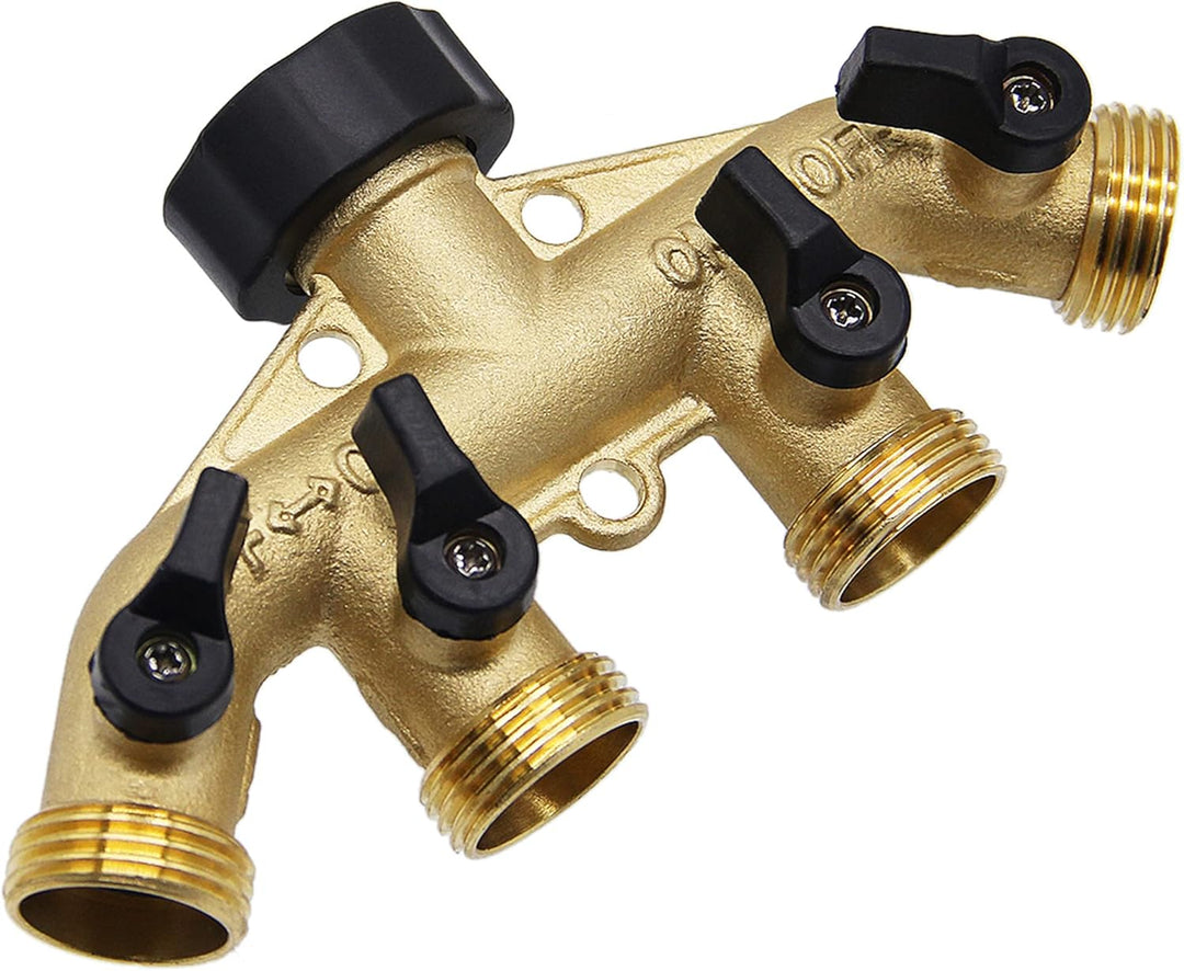 ATDAWN 4-Wege-Schlauchverteiler aus Messing, 1,9 cm (3/4 Zoll) Messingschlauch-Wasserhahn-Verteiler,