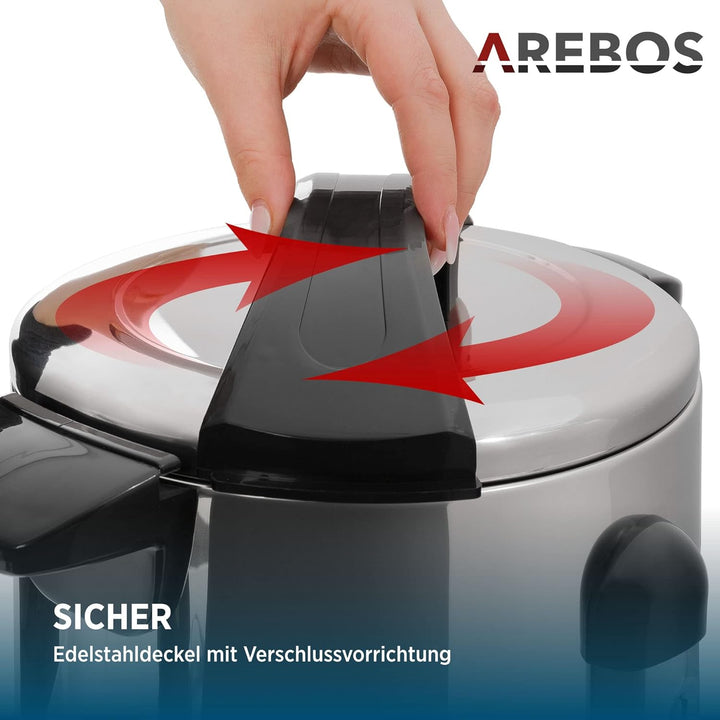 Arebos Glühweinkocher 950 W | Heissgetränkespender | 6,8 L | mit Auffangschale, Auslasshahn, Thermos