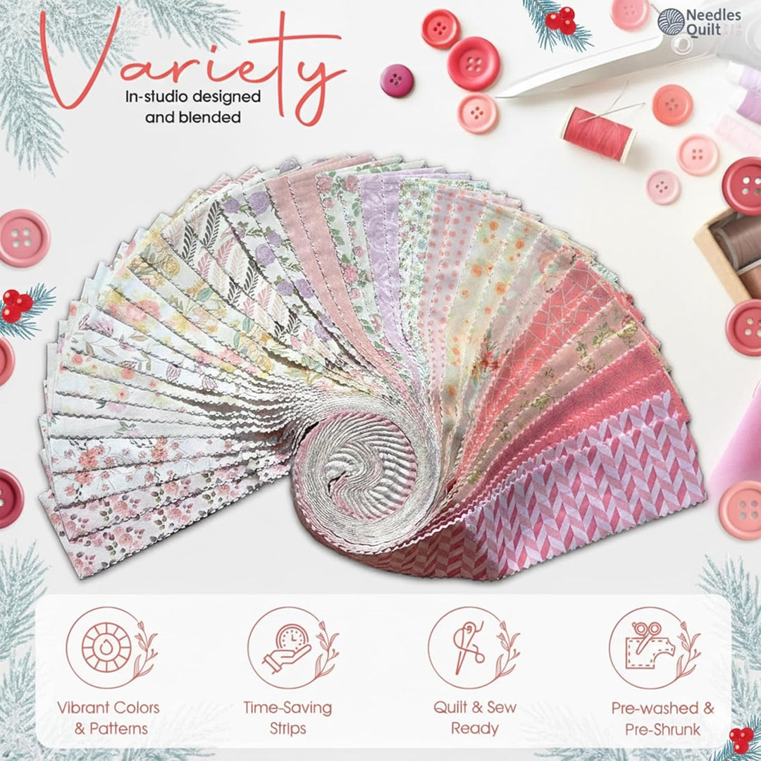 Needles Quilt Studio – 6,3 cm vorgeschnittene 40 Stoffstreifen (Blushing Bouquet) | Baumwollstreifen