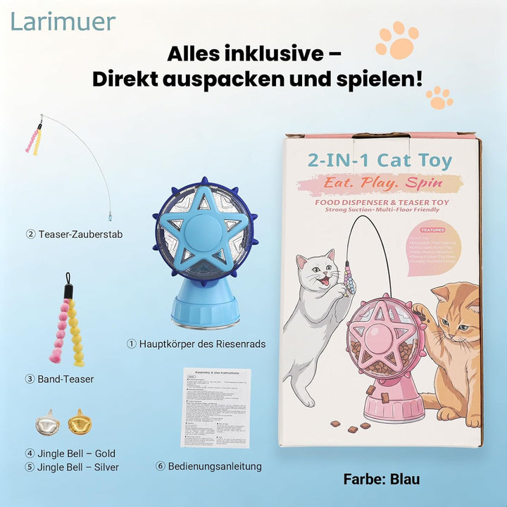 Riesenrad Katzenspielzeug interaktiv mit Saugnapf &amp; Angel, Blau, Blau