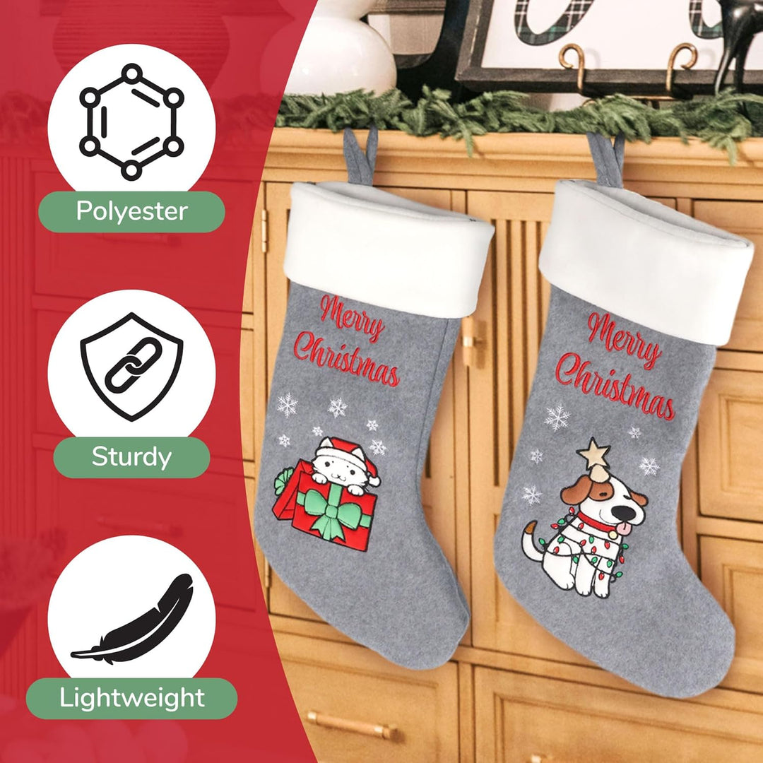 BambooMN 1 Set 45,7 cm Klassische, handbestickte Pailletten-Weihnachtsstrümpfe, niedliches Tiermotiv
