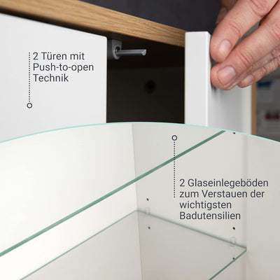 FACKELMANN Finn Midischrank (60 x 75 x 30,5 cm) – Badezimmerkommode mit 2 Einlegeböden aus Glas – Ba