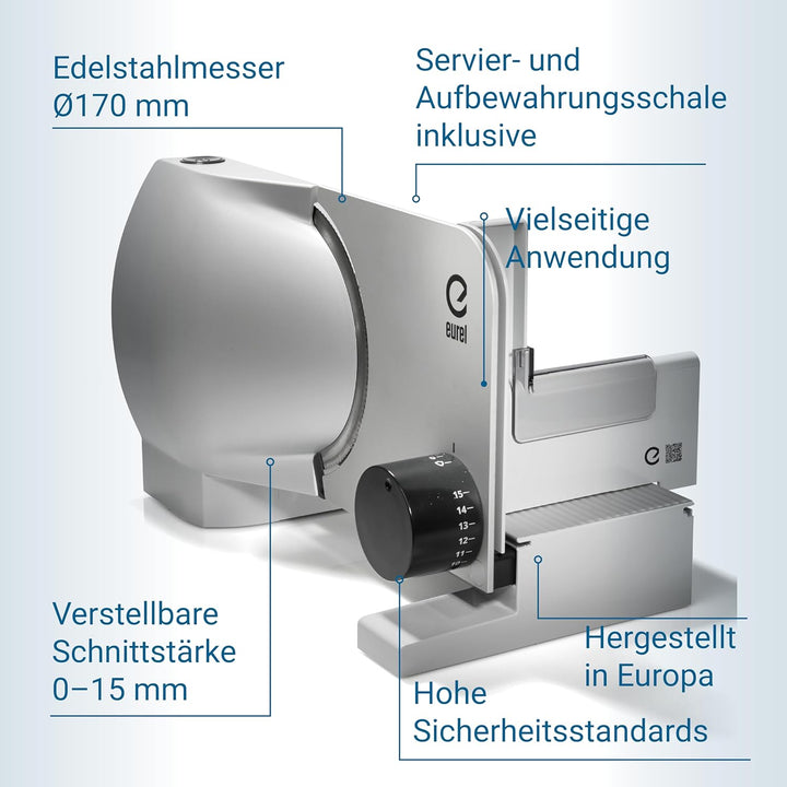 EUREL RS72 Made in EU Allesschneider, Elektrischer Schneidemaschine, Brotschneidemaschine, Grösse Sc