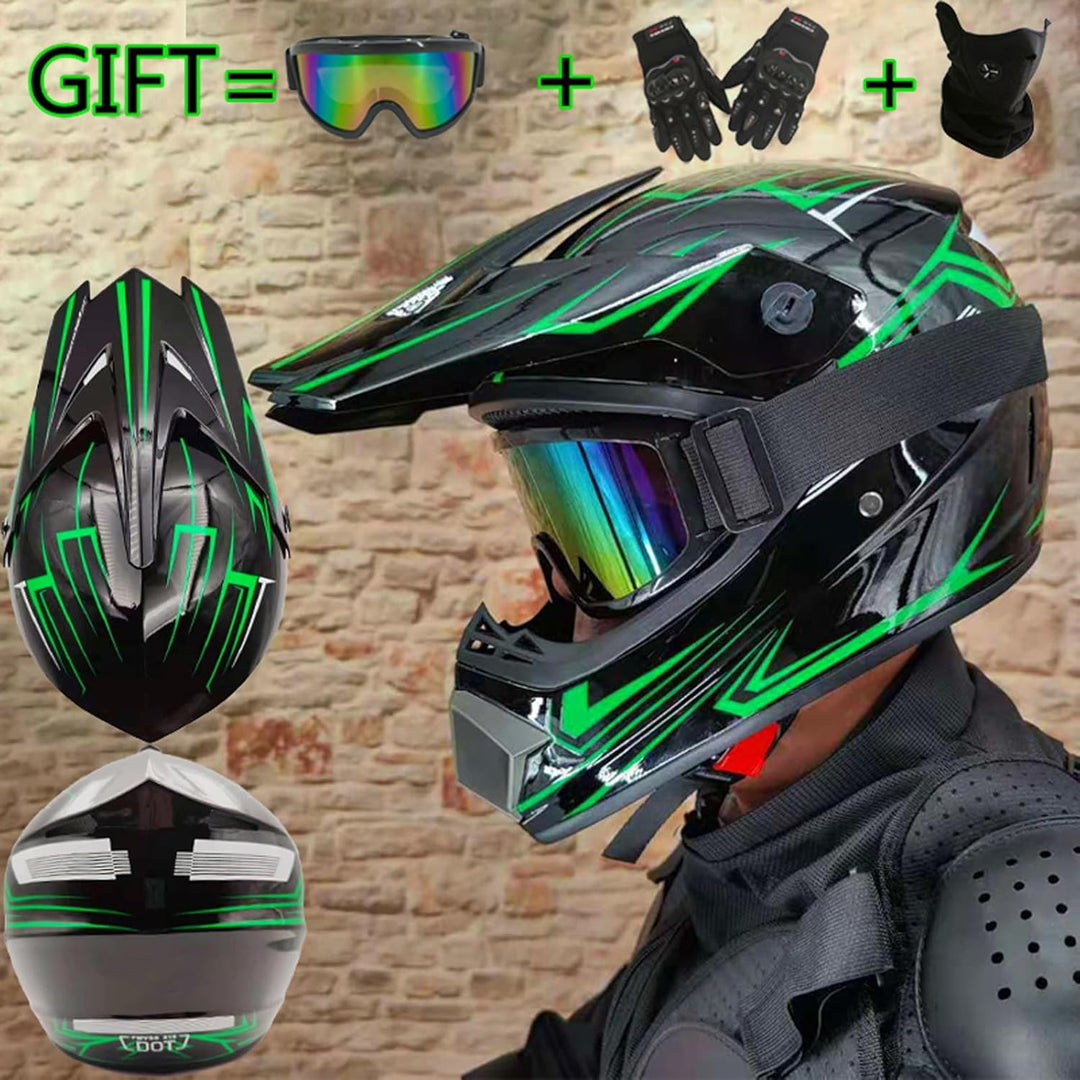 UIGJIOG Downhill Motorradhelm Kinder, Helm Set Herren ATV Motorradhelm D.O.T Zertifizierter Helm Mit