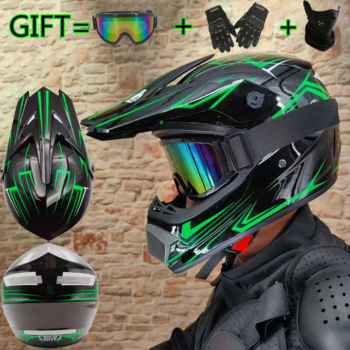 UIGJIOG Downhill Motorradhelm Kinder, Helm Set Herren ATV Motorradhelm D.O.T Zertifizierter Helm Mit