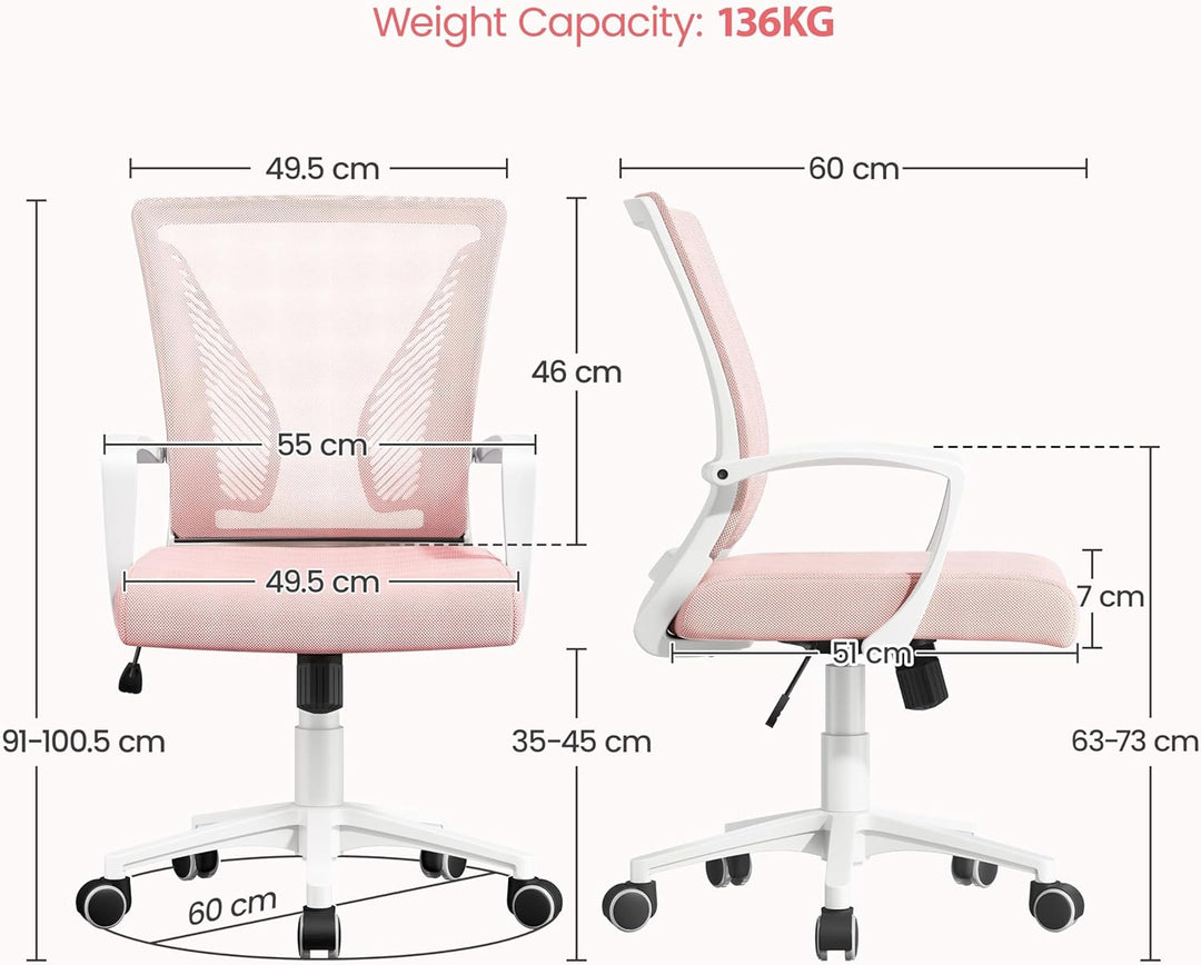 Yaheetech Bürostuhl Ergonomisch, Schreibtischstuhl mit Netzbespannung, Arbeitsstuhl mit Armlehnen, C