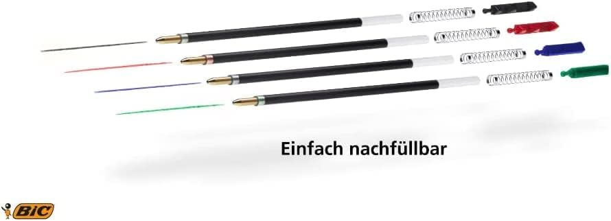 BIC 4 Farben Kugelschreiber Set 4 Colours Pro, mit schwarzem Schaft, 12er Pack, nachfüllbar, Ideal f