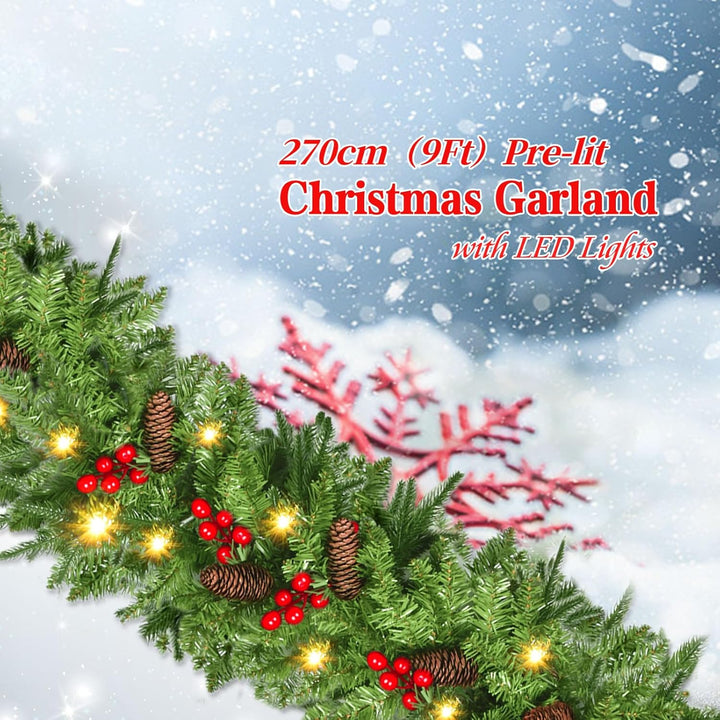 Tannengirlande mit Beleuchtung - 270cm Weihnachtsgirlande mit Beleuchtung 4m 30pcs Warmen LED Lichte