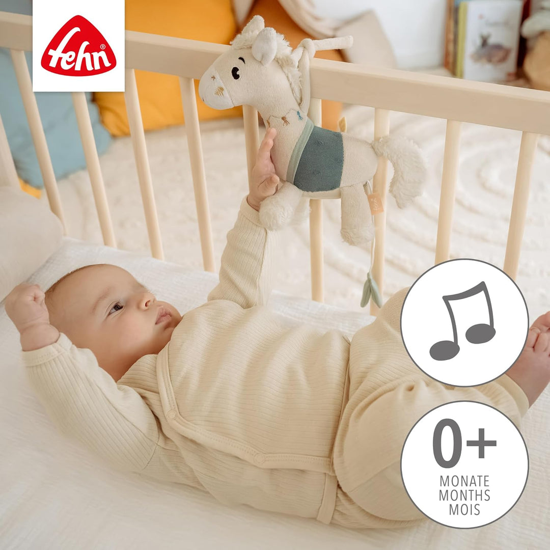 Fehn Mini-Spieluhr Pferd – Kuscheltier & Einschlafhilfe für Babys | Aufzieh-Spieluhr mit sanfter Mel