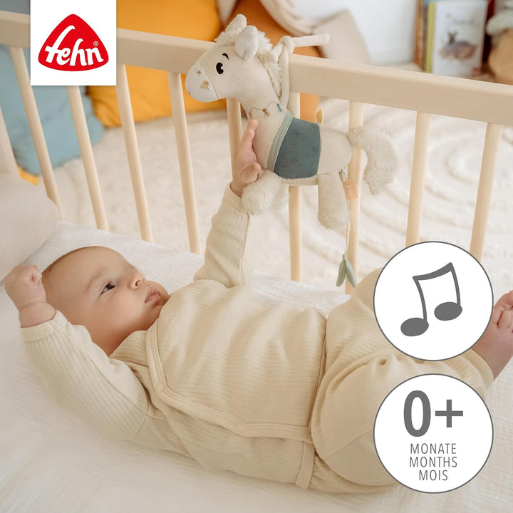 Fehn Mini-Spieluhr Pferd – Kuscheltier & Einschlafhilfe für Babys | Aufzieh-Spieluhr mit sanfter Mel