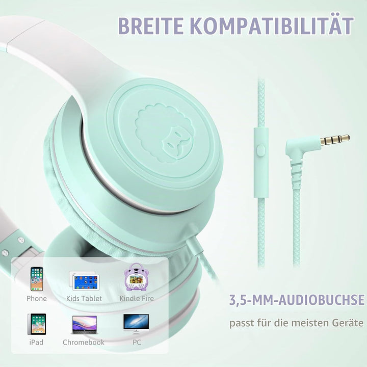 RockPapa L22 Kinder kopfhörer, Kabel Kopfhörer für Kinder, 3,5 mm Aux Jack, Verstellbares Stirnband