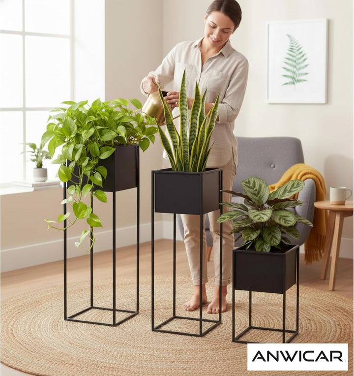 Blumenständer Metall Schwarz Höhe 100 cm - Pflanzenständer - Modern Deko Wohnzimmer - Salon Blumenho