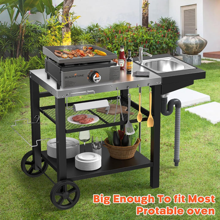 GFTIME Grillwagen 107x63x81cm, Grilltish mit Spüle für Ninja woodfire, für Pizzaöfen, grillwagen Out