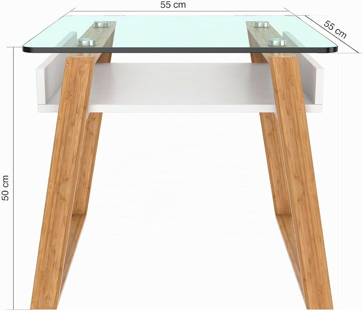 bonVIVO Beistelltisch weiss mit Glas Holz Materialmix - Couchtisch, Sideboard, Wohnzimmertisch - Mod