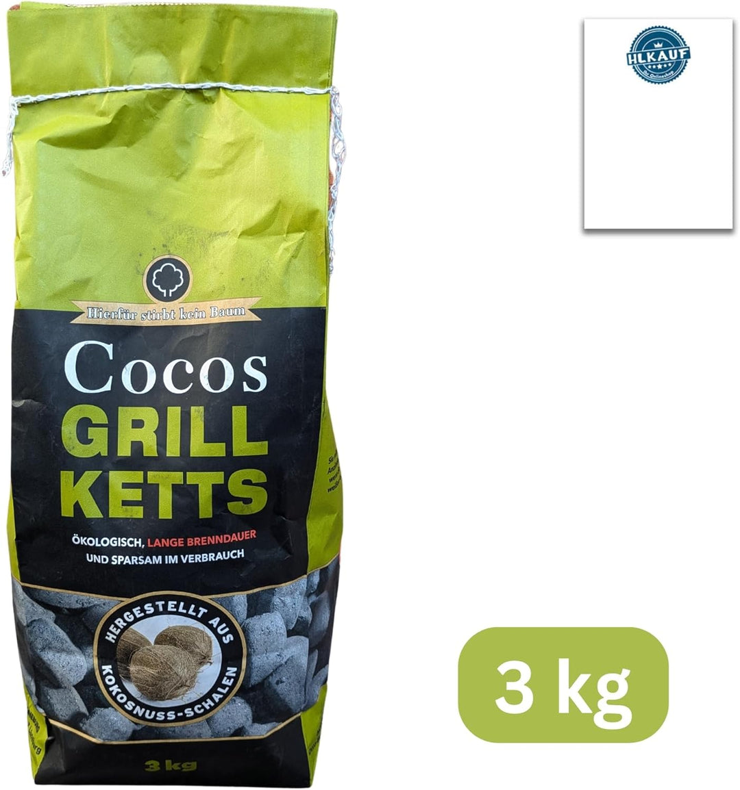 Kokosnuss Cocos Grillbriketts Premium Qualität aus Kokos-Kohle | 5kg 10kg 15kg 20kg | extra Lange Br