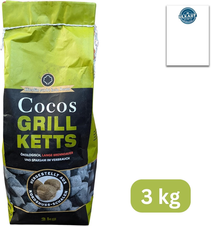 Kokosnuss Cocos Grillbriketts Premium Qualität aus Kokos-Kohle | 5kg 10kg 15kg 20kg | extra Lange Br