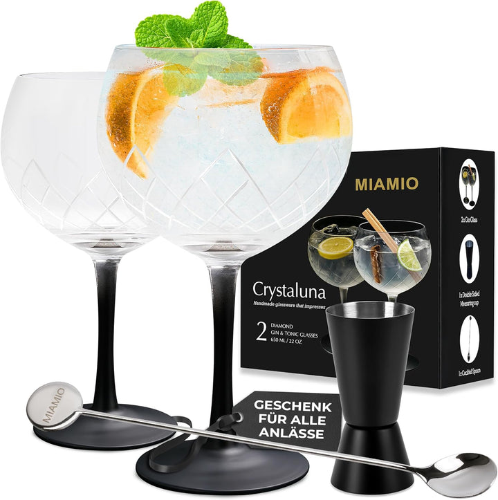 MIAMIO - 2 x 650 ml Gin Glas / 2er Gin Gläser Set -Hochwertige Gin Tonic Gläser ideal für Gin und Co