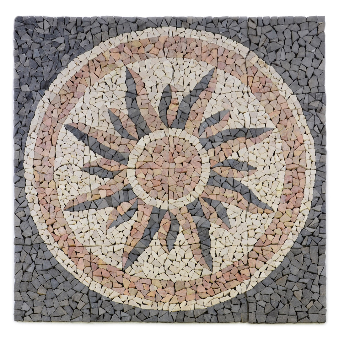 Divero Fliesen Rosone Blume Sonne Windrose Naturstein Mosaik Marmor dekorativ Creme-grau-rosé 120x12