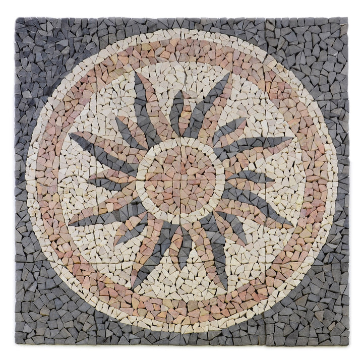 Divero Fliesen Rosone Blume Sonne Windrose Naturstein Mosaik Marmor dekorativ Creme-grau-rosé 120x12