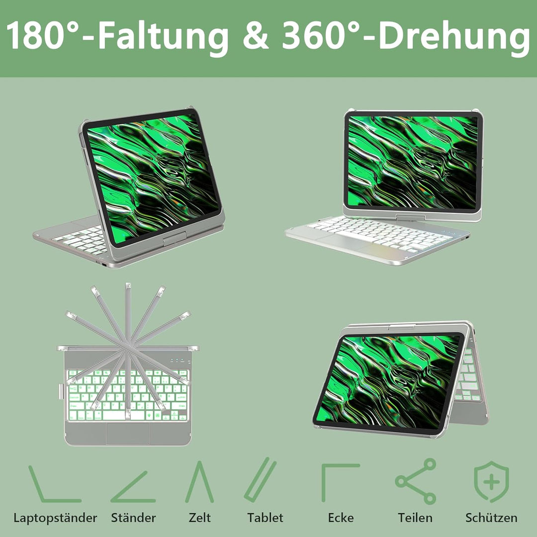 KBCASE Bluetooth Tastatur Schutzhülle für iPad 10. Gen 2022 10,9 Zoll, iPad 11. Gen 2025 A16 11 Zoll