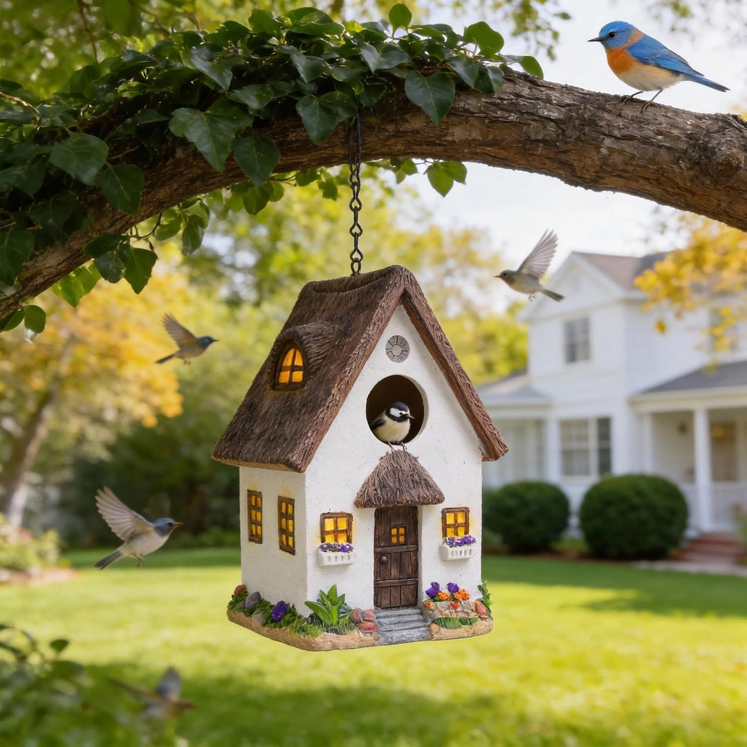 Vogelhaus für draussen, buntes Vogel-Nistkästen aus Kunstharz, mit Kette zum Aufhängen, für den Auss