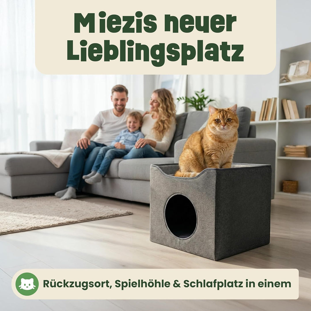 zooprinz katzenhöhle cat cave – kuschelhöhle für Katzen & grosse Katze, warmes katzenbett beige mit