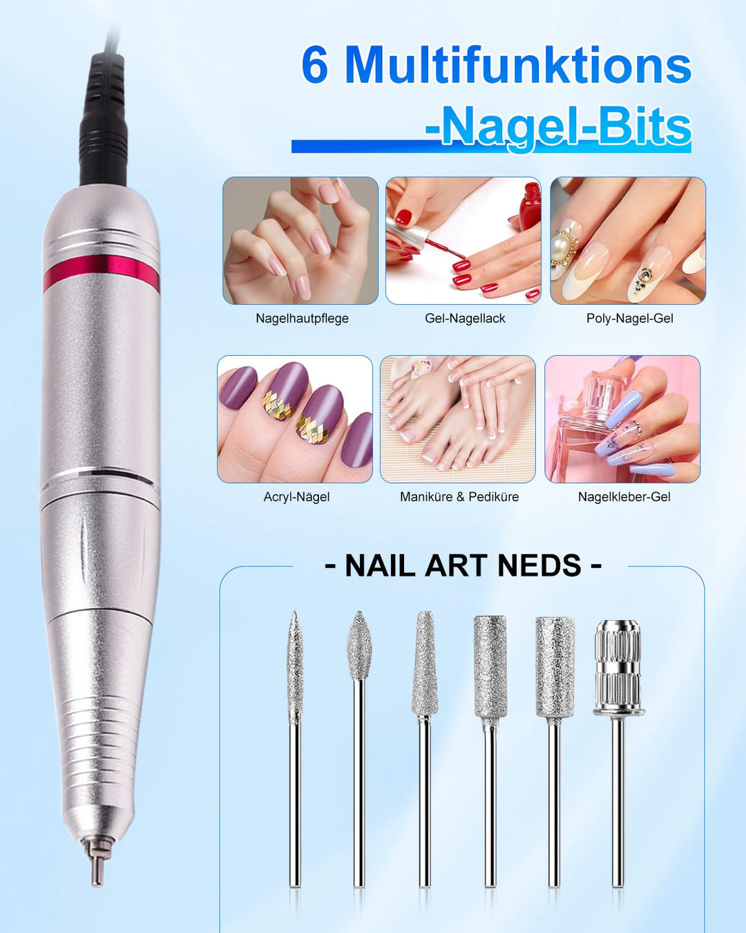 CozyZen Elektrische Nagelfräser Professional: 45000 U/min Nagelpflege-Kit mit LCD-Display, Hand- & F