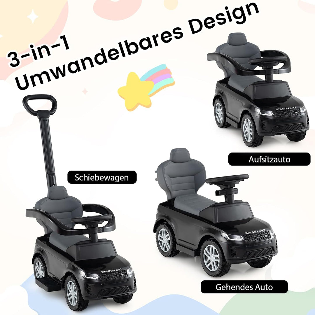 DREAMADE 3 in 1 Kinder Rutschauto, Schiebeauto mit abnehmbare Schiebestange, Kinderfahrzeug mit einz