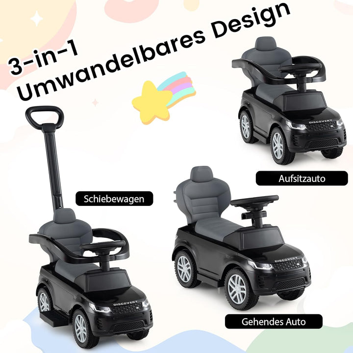 DREAMADE 3 in 1 Kinder Rutschauto, Schiebeauto mit abnehmbare Schiebestange, Kinderfahrzeug mit einz