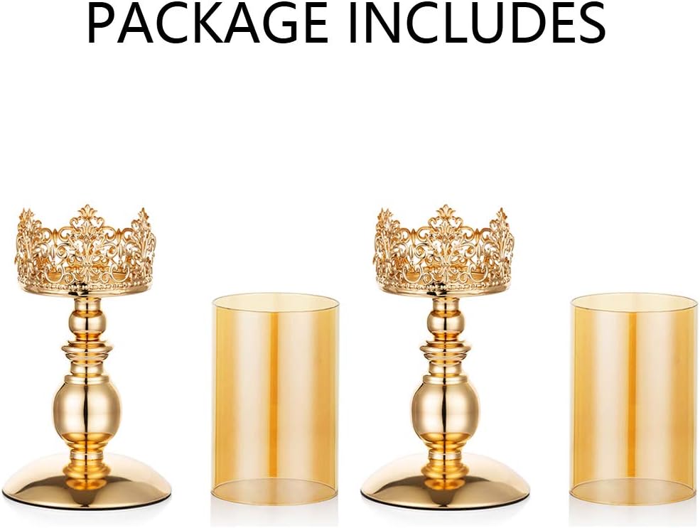 NUPTIO Säulenkerzenhalter mit Glas, 2er Set Hurricane-Kerzenhalter aus Gold Moderne Wohnkultur Gesch
