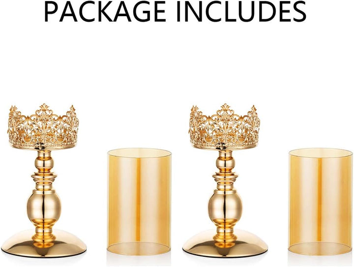 NUPTIO Säulenkerzenhalter mit Glas, 2er Set Hurricane-Kerzenhalter aus Gold Moderne Wohnkultur Gesch