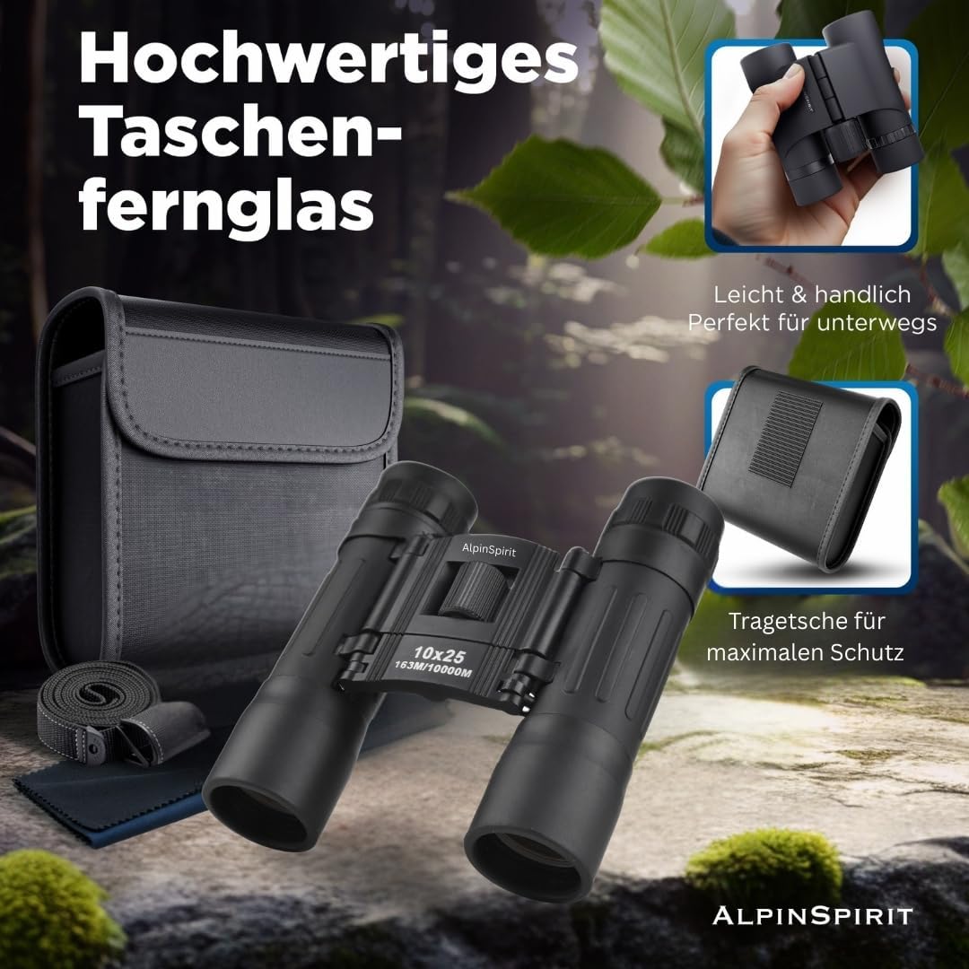Fernglas 10x25 - leicht & kompakt - [EXTREM KLEIN] - TESTSIEGER - Mini Fernglas,für Brillenträger, O