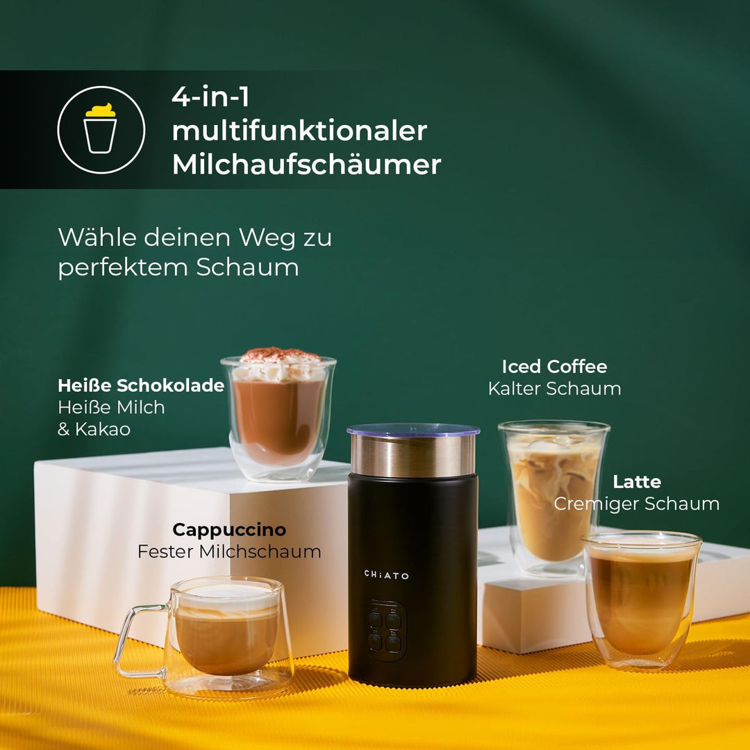 milkPLAY Milchaufschäumer Elektrisch & Milchschäumer - 4- in-1 Milk Frother, Milchkocher & Milchwärm