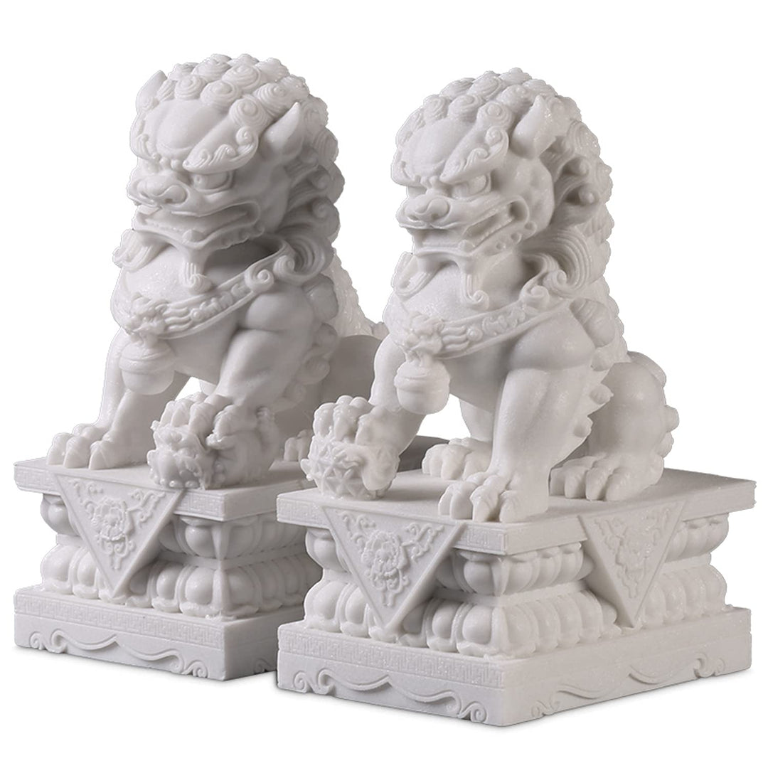 FOO Dogs Löwenstatue aus Stein,Feng Shui Schutzlöwe für Haustür, Garten &amp; Aussendekoration, Asiatisc