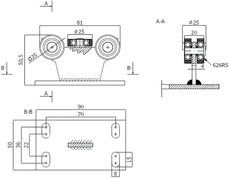 KOTARBAU® 2er Set Feste Laufrolle ohne Höhenregulierung Ø 25 5 Rollen Perfekt für verschiedene Schie