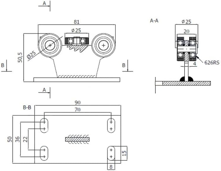 KOTARBAU® 2er Set Feste Laufrolle ohne Höhenregulierung Ø 25 5 Rollen Perfekt für verschiedene Schie