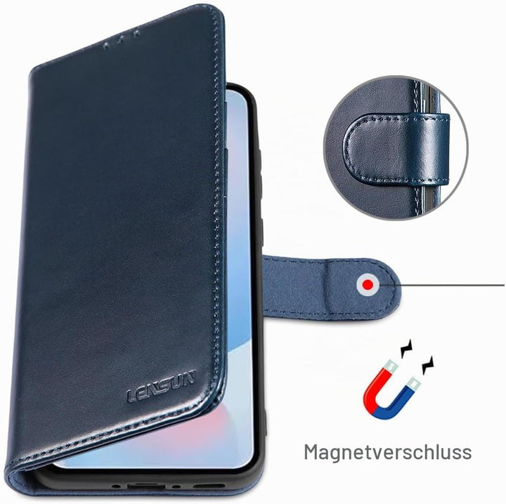 LENSUN Echtleder Hülle für Samsung Galaxy A56, Handyhülle [Premium Echtes Leder][Kartenfach][Klappba