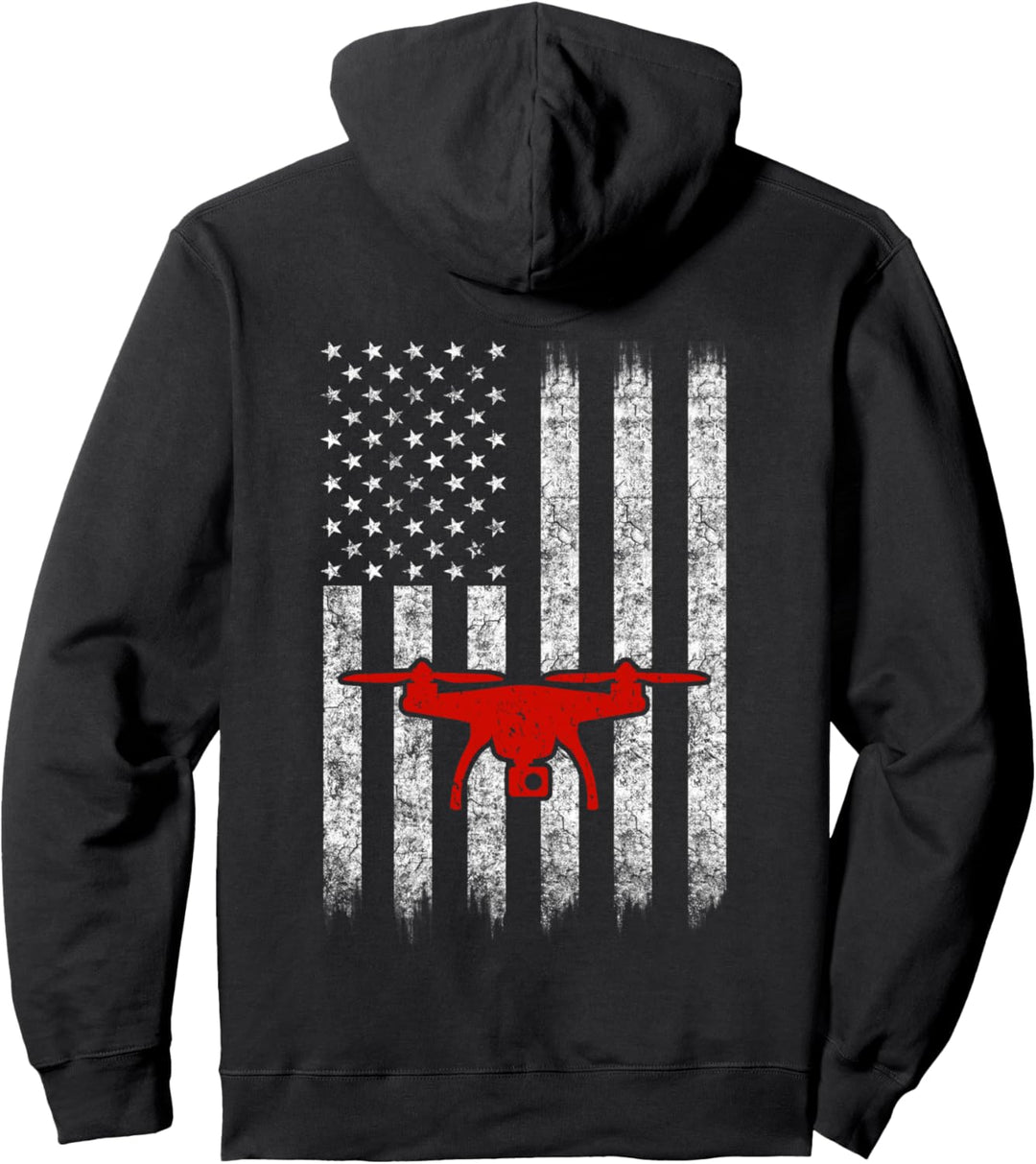 American Flag Silhouette Design Drone Pullover Hoodie