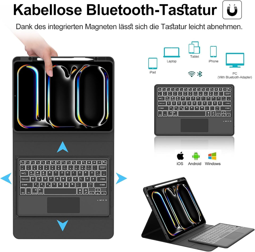 IVEOPPE Hülle mit Tastatur für iPad Pro 13" M5 2025/M4 2024 Con Touchpad, Deutsches QWERTZ Layout, M