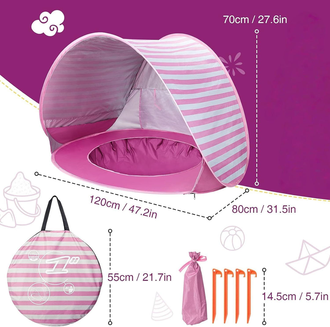 Strandmuschel Baby Pop Up Strandzelt, Baby Strand Zelt mit Mini Pool Tragbar Pop Up Baby Strandzelt
