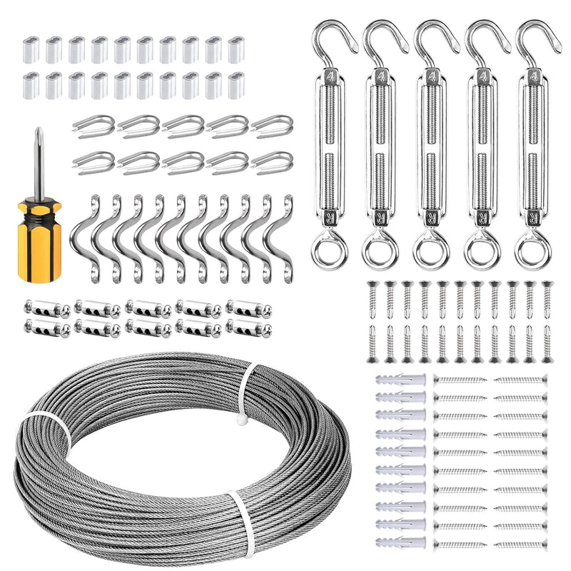 FSHIHINE 2mm Drahtseil Kit, 50m Edelstahlseil PVC Ummantelt Kit mit für Strings Hanging, Garten Rose