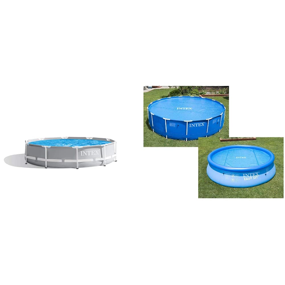 Intex Prism Rondo Frame Pool Set - Ø 305 x 76 cm, Hellgrau & Solar Cover - Solarabdeckplane Ø 305 cm
