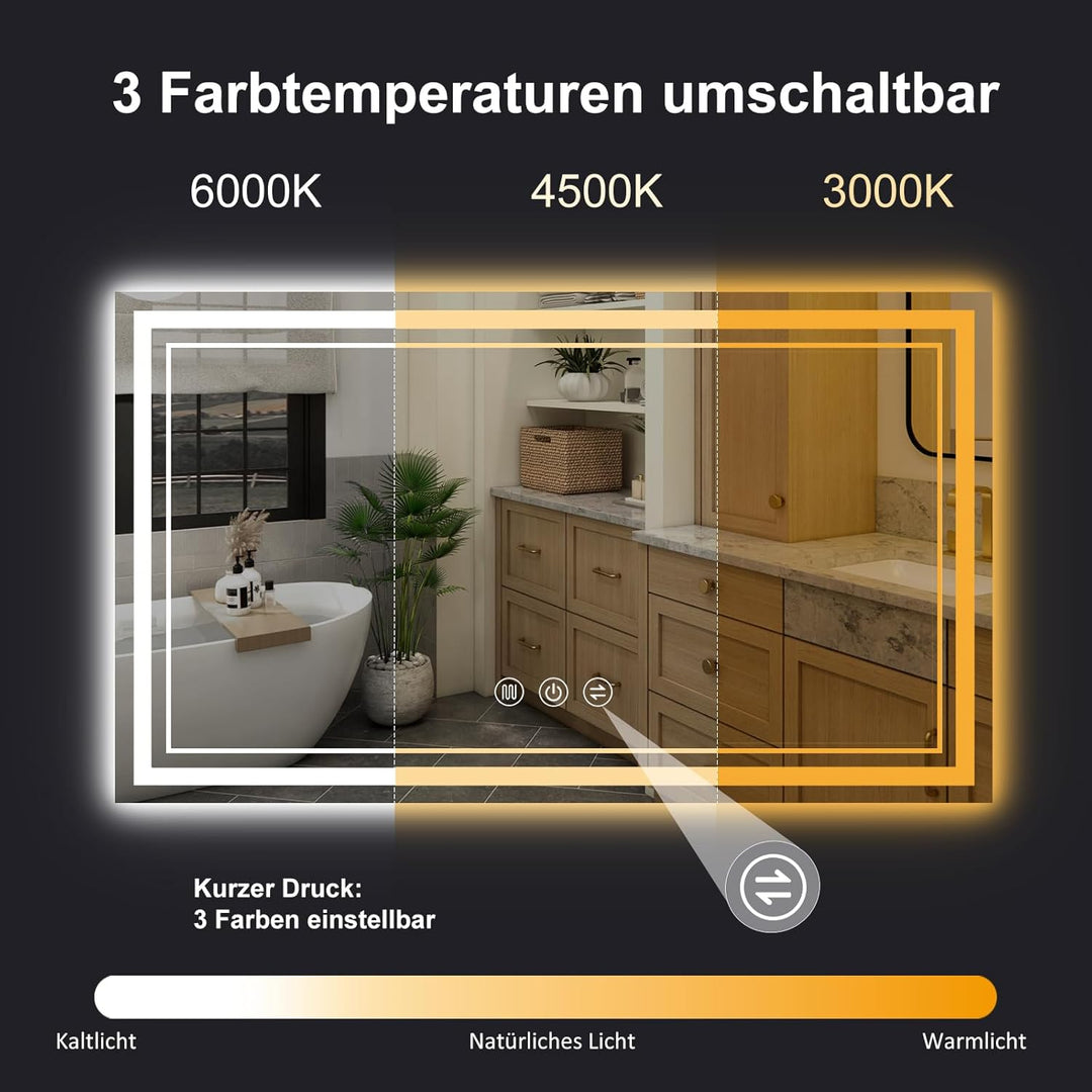 Badspiegel mit Beleuchtung, 60x80cm LED Badezimmerspiegel mit Beleuchtung, Badspiegel Mit Touch Scha