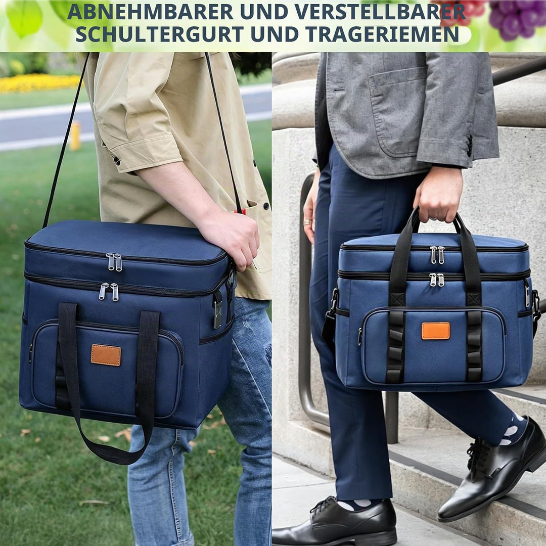 Kühltasche 30.7L Doppel-Kühltasche Gross Faltbar, Thermotasche Hält Warm &amp; Kalt, Picknicktasche mit