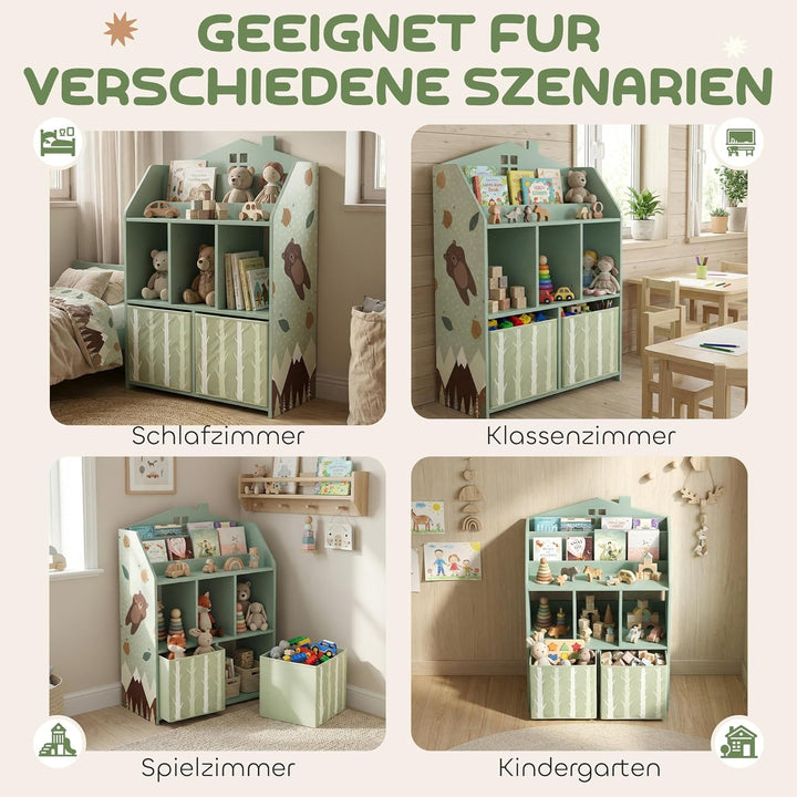 AIYAPLAY Kinderregal Bücherregal Kinder mit 2 Stoffschubladen offen Regal Spielzeugregal für 3-8 Jah