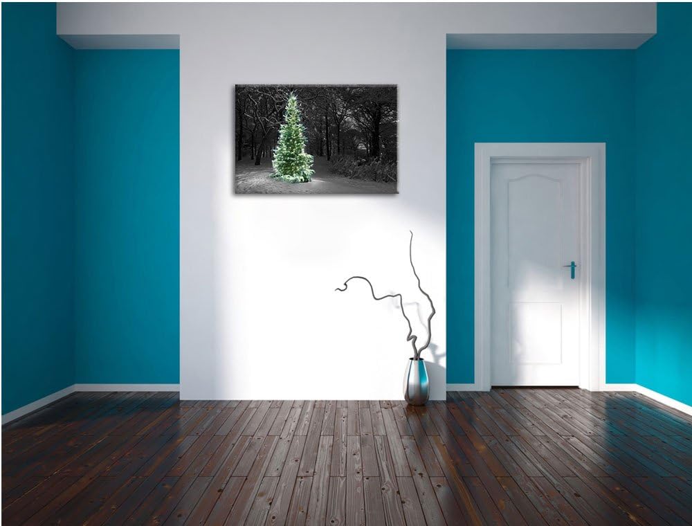 Weihnachtsbaum im Winterwald schwarz/weiss Format: 100x70 auf Leinwand, XXL riesige Bilder fertig ge