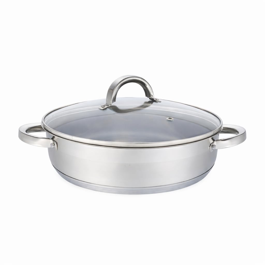 Flach Topf mit Deckel in vielen Grössen Kochtopf Töpfe Induktion Edelstahl (3,5L/∅24cm), 3,5L/&amp;