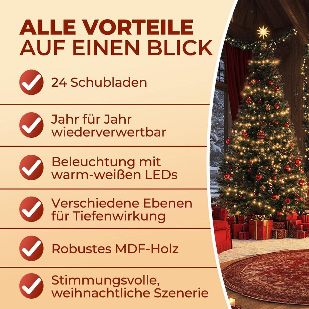 Spielwerk® Adventskalender zum selbst Befüllen Nachhaltig LED warmweiss 24 Türchen Weihnachtskalende