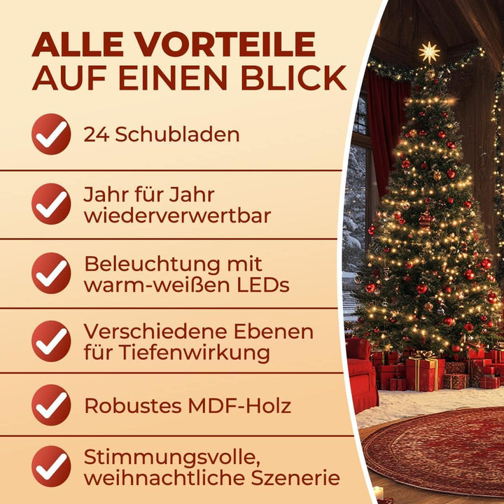 Spielwerk® Adventskalender zum selbst Befüllen Nachhaltig LED warmweiss 24 Türchen Weihnachtskalende